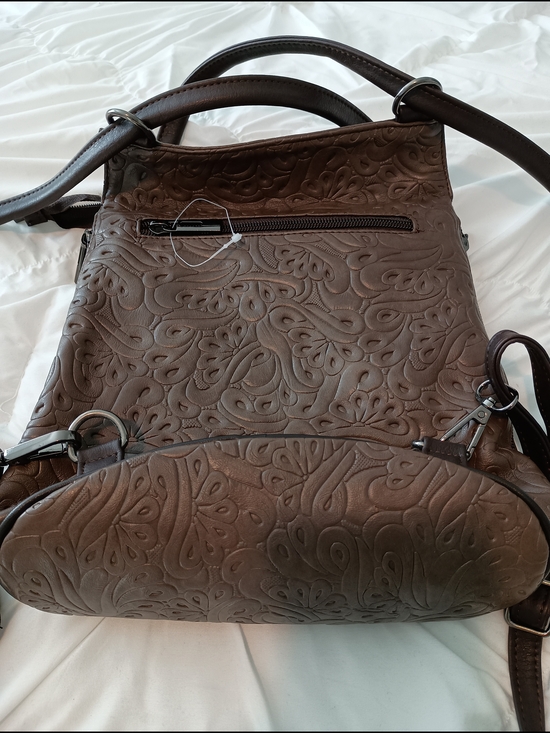 Elegant Brown Italian Made Women\'s Embossed Leather Backpack Tote main image 8